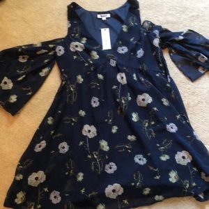 navy floral cold shoulder dress
